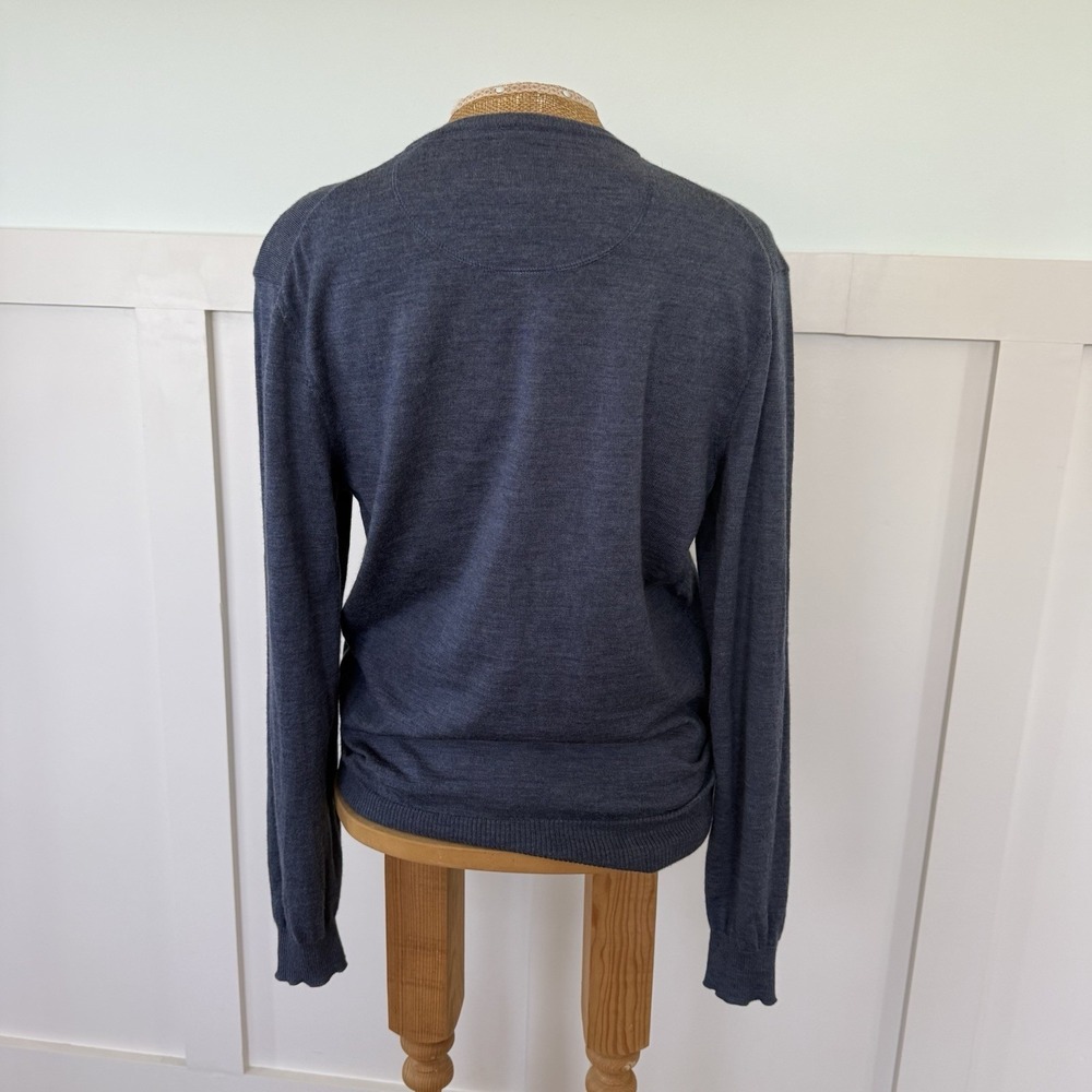 Tahari Merino Wool Sweater Mens MED Blue Preppy V-Neck Pullover Made In Italy - Picture 4 of 8